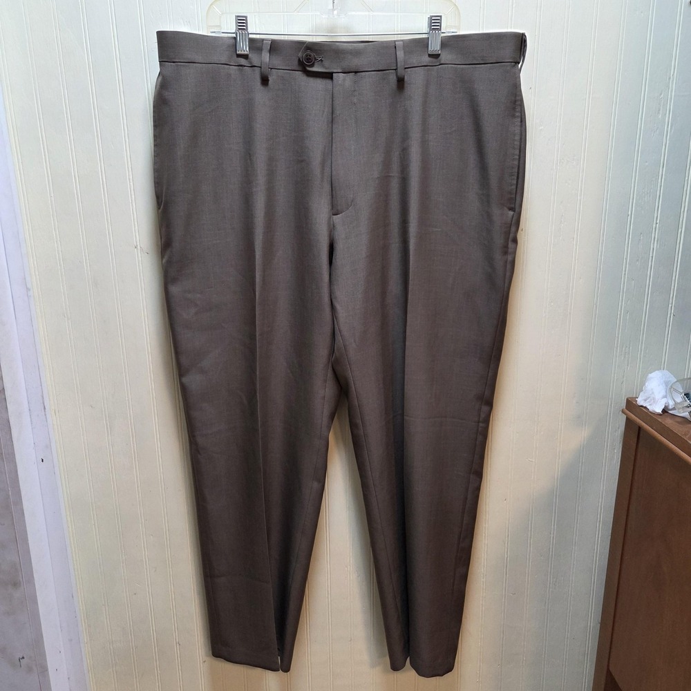 Haggar Dress Pants Mens 40x29 Brown Flat Front Classic Fit Polyester Business